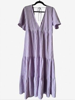 Lavender Tiered Maxi Dress with V-Neck